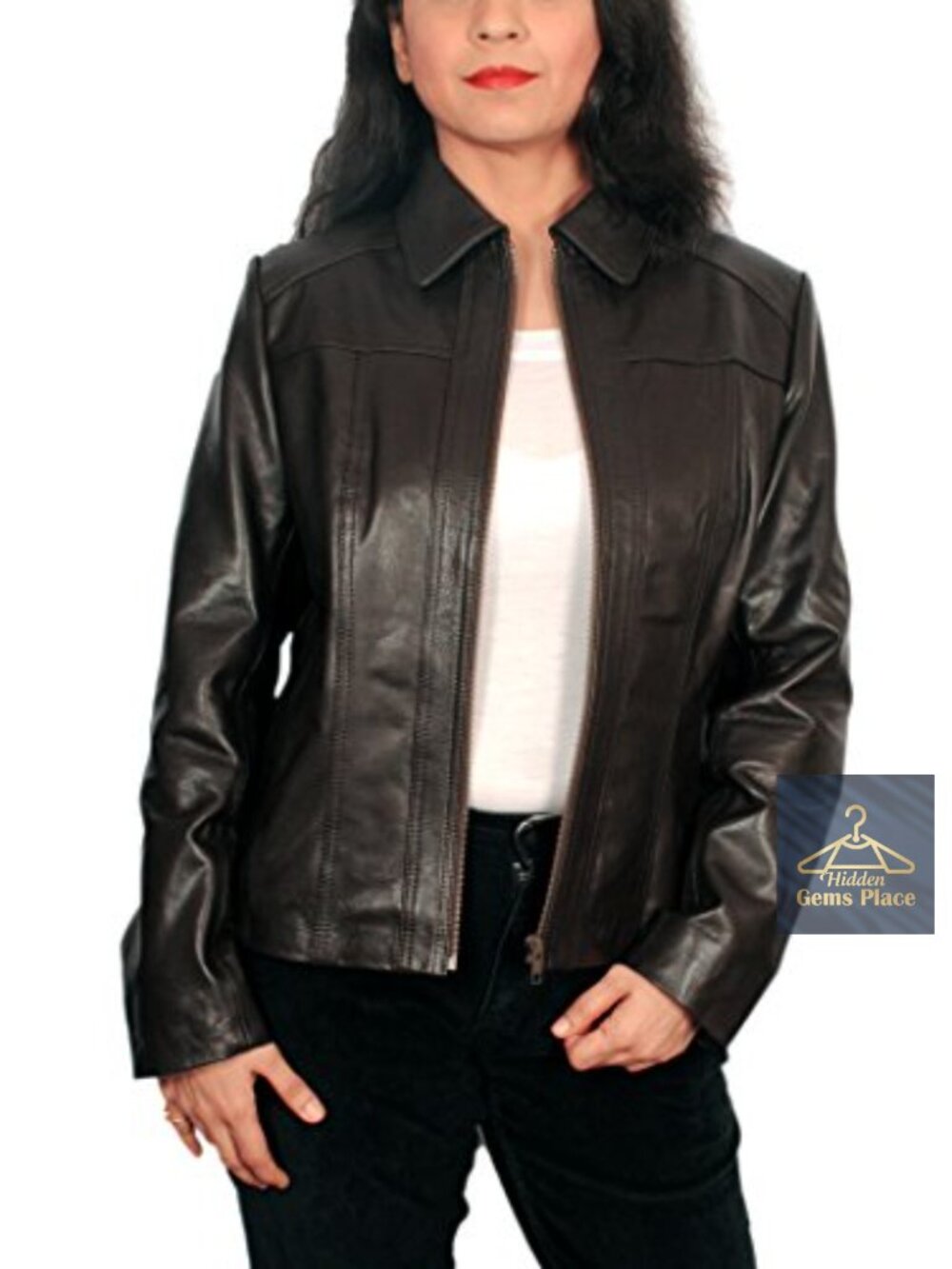 Women's Real Lambskin Leather Short Peacoat Jacket with YKK Zipper